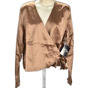 Bob Mackie Studio Silk Wrap Blouse Caramel Style 5977 Size 12 NWT